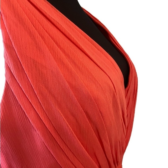 David’s Bridal Long Chiffon Guava Lace Bridesmaid Dress 4 - Picture 12 of 16